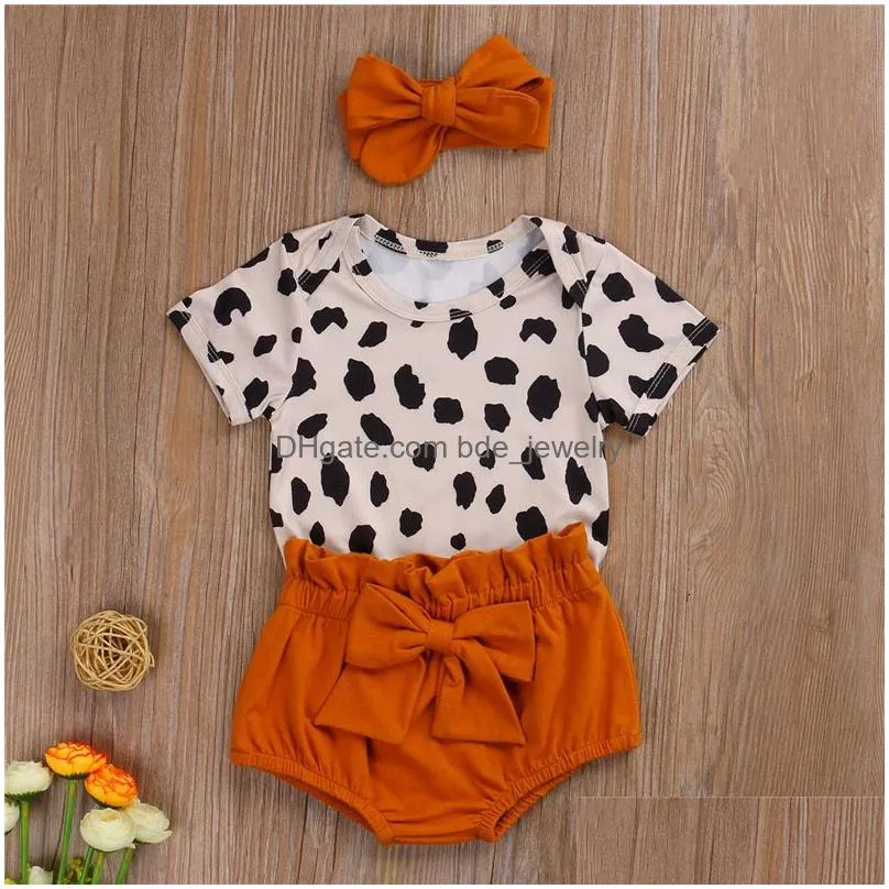 clothing sets fashion born toddler baby girls clothes sets leopard print short sleeve romper tops bow shorts headband 3pcs outfit set