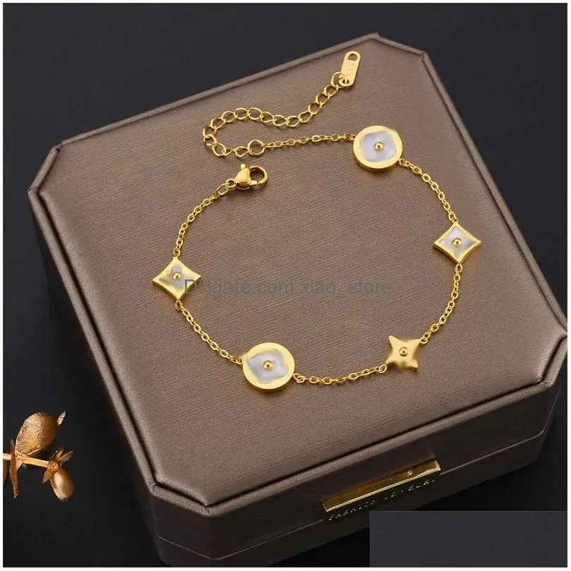 snap up designer bangle four leaf clover charm bangle elegant fashion 18k gold agate shell chain fashion birthday party perfect gift