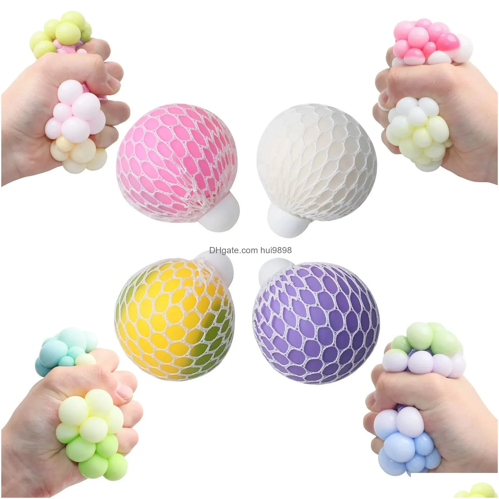 6cm tricolor discoloration tpr soft adhesive pectin grape ball toy pinch rainbow decompression ball squeeze ball