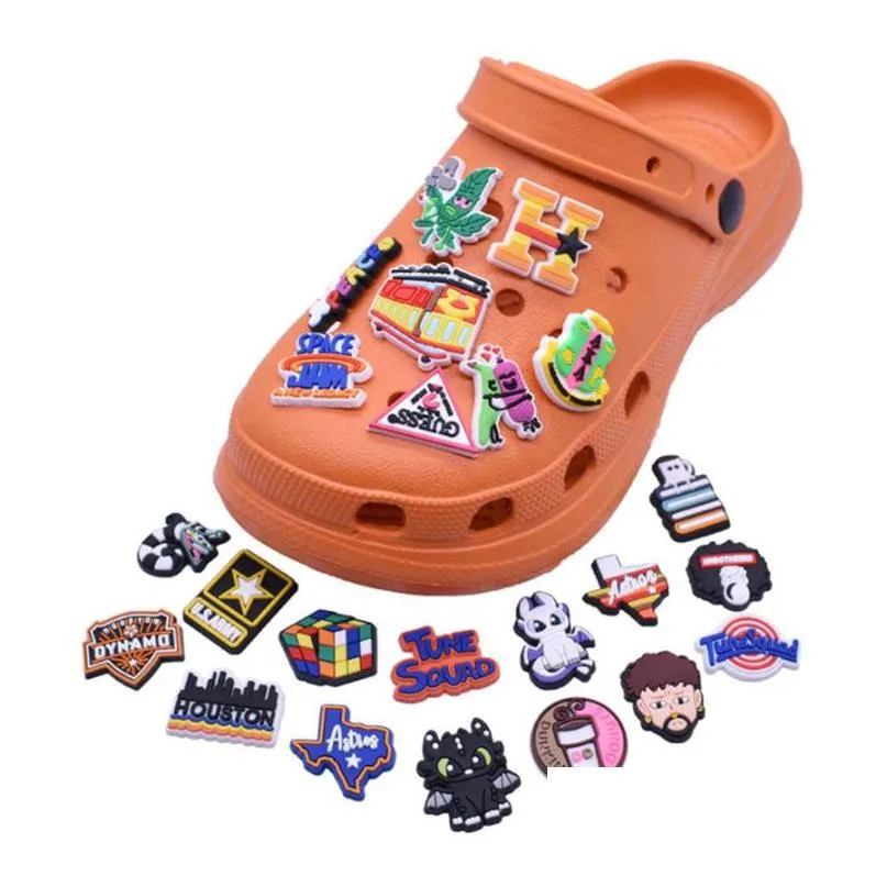 black cute cartoon pvc shoe charms shoes buckles action figure fit bracelets cro c shoe accessories wristband boys gift