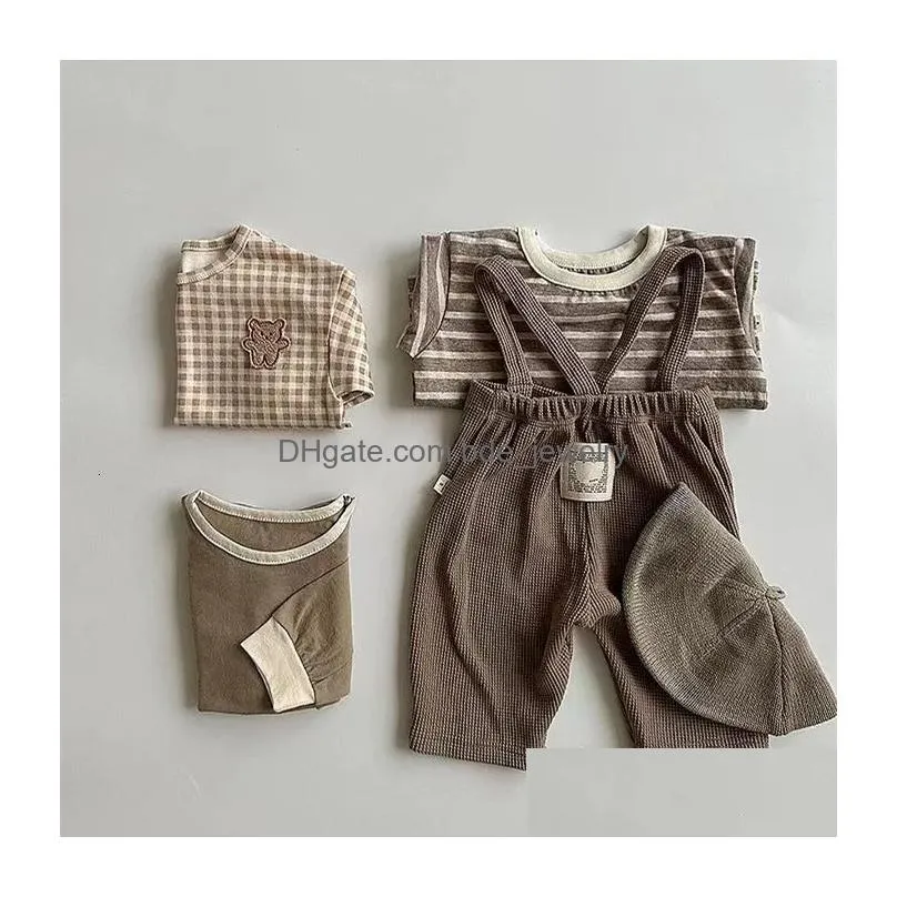 4866b boys strap spring and autumn infant waffle elastic suspenders pants girls casual leggings 240106