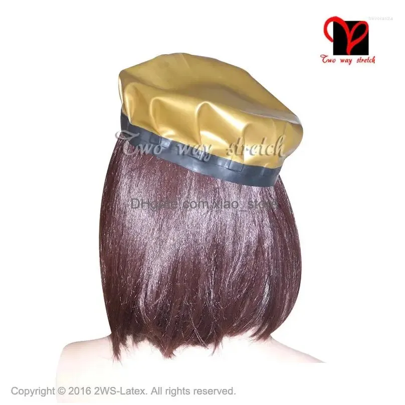berets metallic glod with black latex hat rubber head wear plus size mz-003