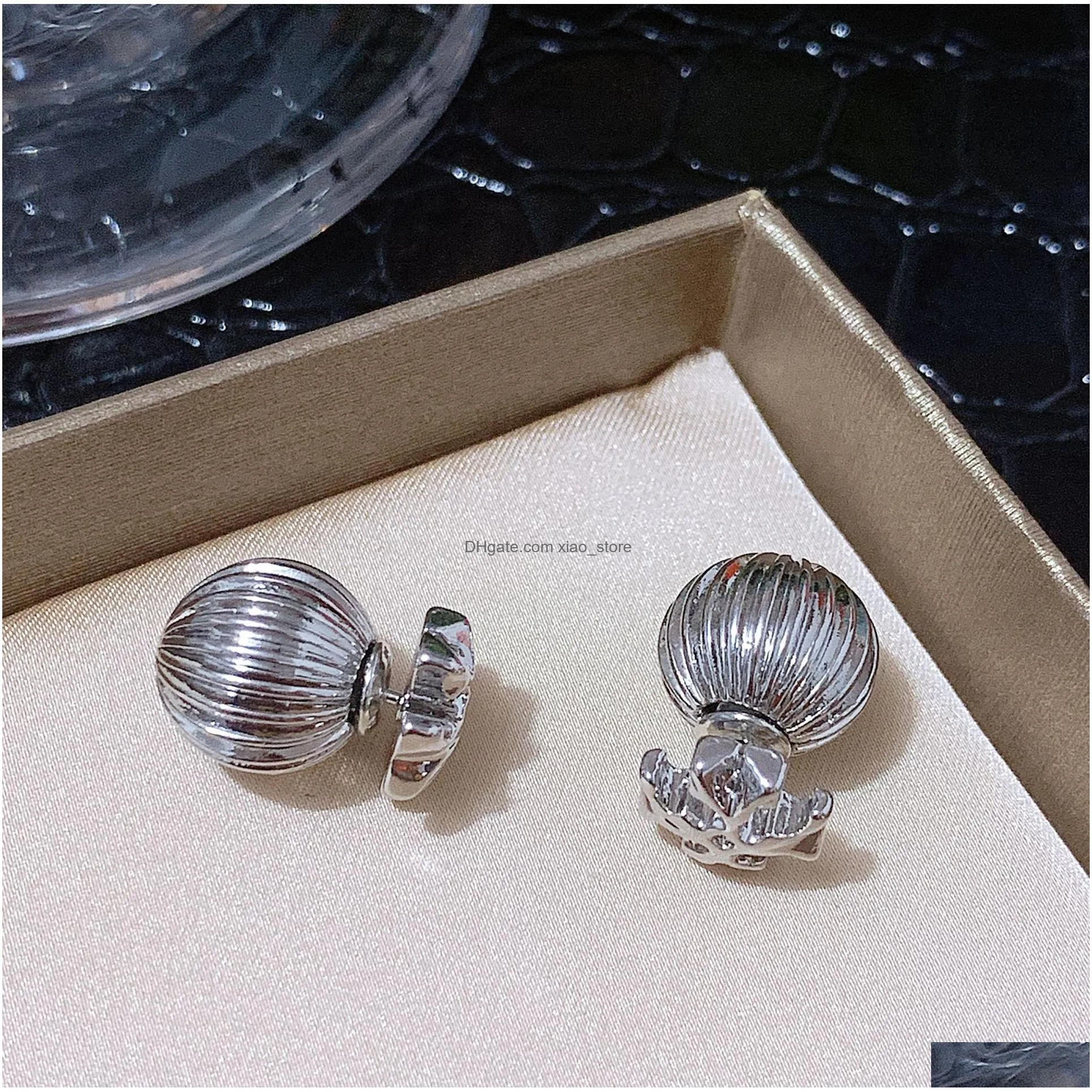 retro metal round ball ear stud earring with silver needle earrings worn in front and back hiphop rock punk jewelry