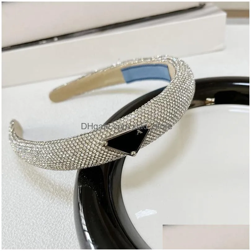 charm luxury brand hair hoop designers triangle letters hair band ladies casual head bands sparkling diamond hairbands women accessories