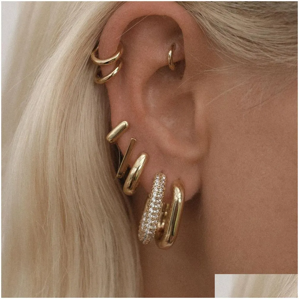 Stud 2024 Stud Fashion Cz Zircon Round Hie Hoop Earrings For Women Geometric Ear Buckle Hoops Gold Plated Stainless Drop Delivery Jew Otyv5