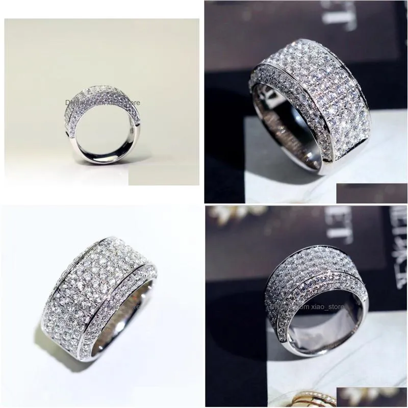 sparkling luxury jewelry infinite gem 925 sterling silver pave white topaz cz diamond 18k white gold plated wedding band ring for men