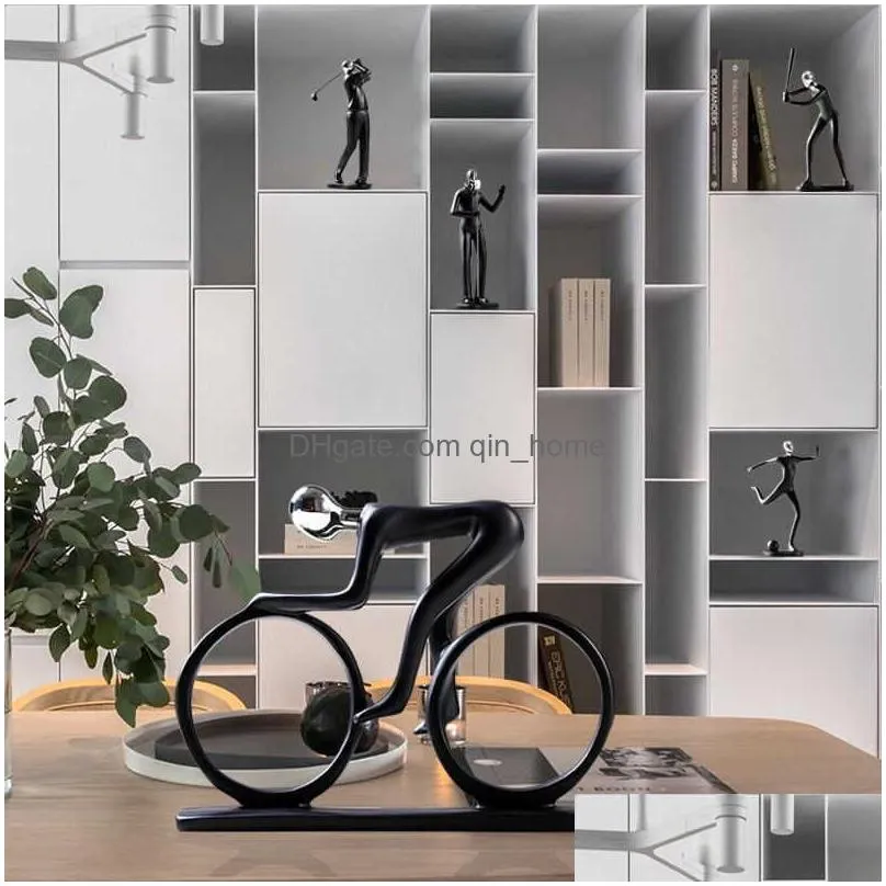 bicycle statue champion cyclist sculpture figurine resin modern abstract art athlete bicycler figurine home decor 210607
