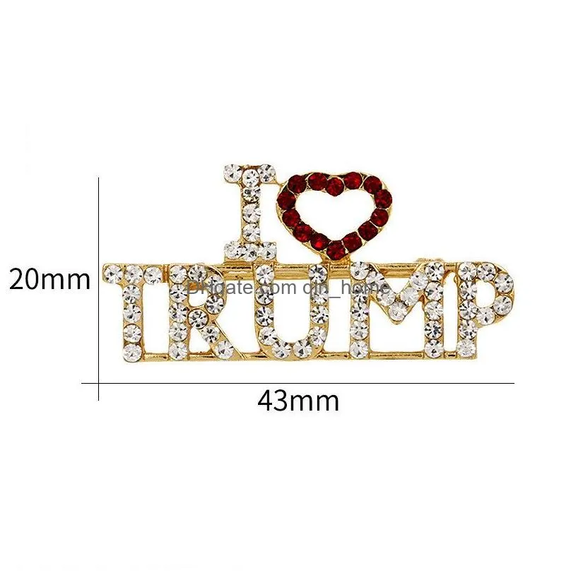 i love trump rhinestones brooch pins crafts for women glitter crystal letters pins coat dress jewelry brooches