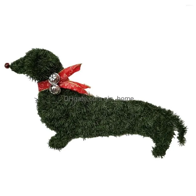 decorative flowers sausage dog wreath christmas garland artificial branches green leaves for front door hanging home garden decor
