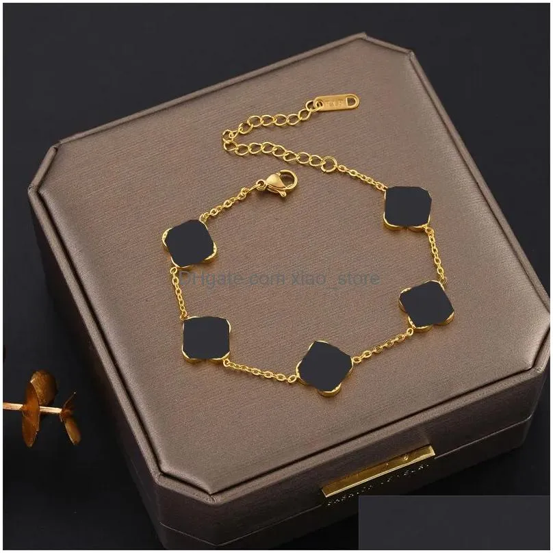 snap up designer bangle four leaf clover charm bangle elegant fashion 18k gold agate shell chain fashion birthday party perfect gift