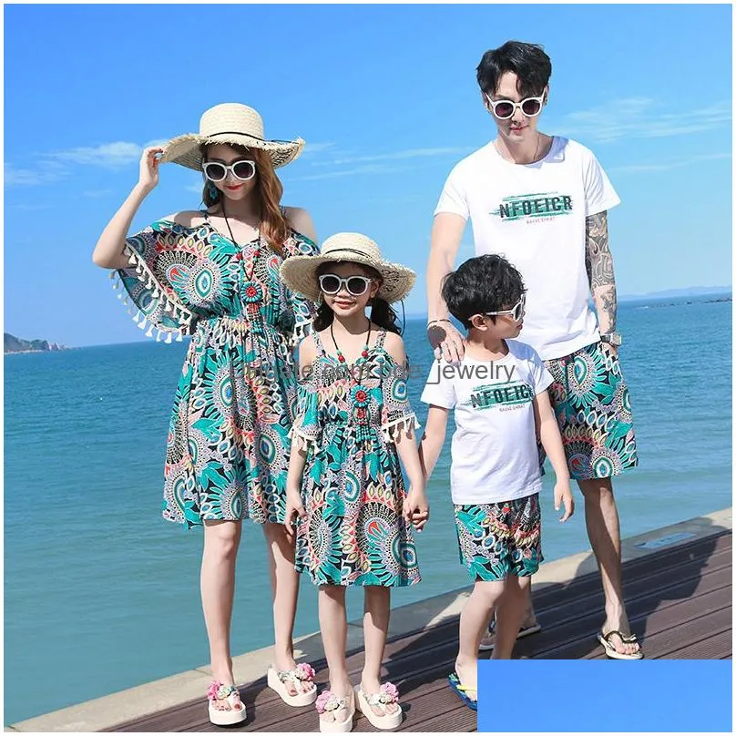 family matching outfits family matching outfits summer beach mother daughter floral dresses dad son cotton tshirt shorts couple outfit seaside