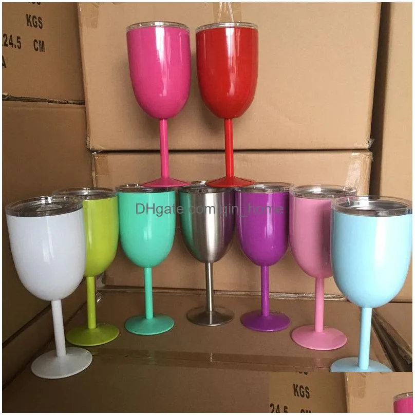 10 colors double walls goblet 304 stainless steel wine glass with lids insulation bottle mug creative gift dhs 