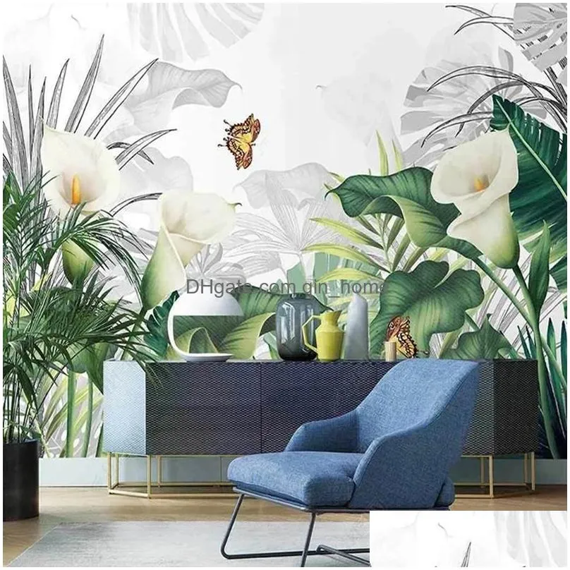 wallpapers custom mural 3d wallpaper modern white flower tropical plant european pastoral style wall poster living room bedroom home