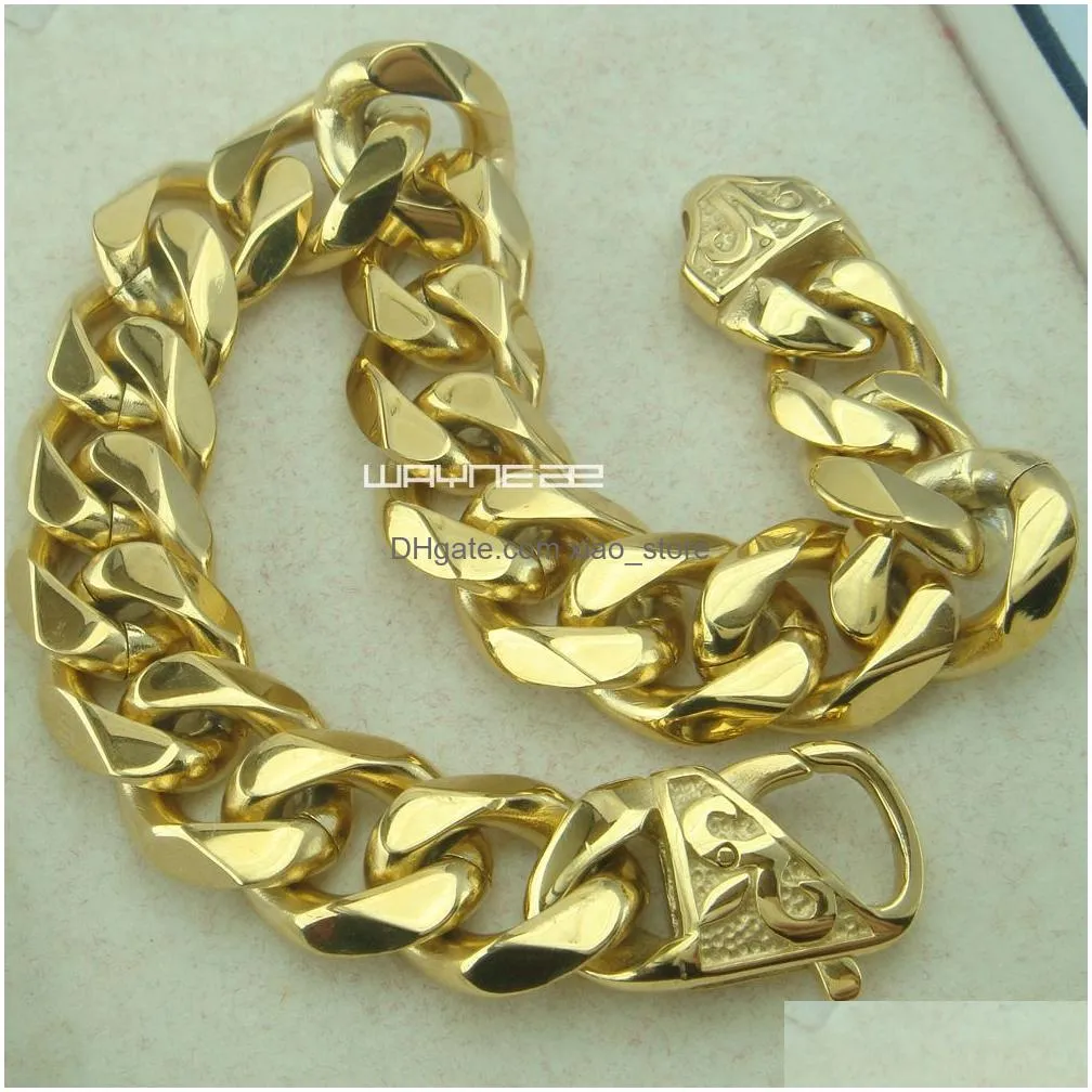 cool top quality gold plated mens stainless steel curb bracelet bangle b154