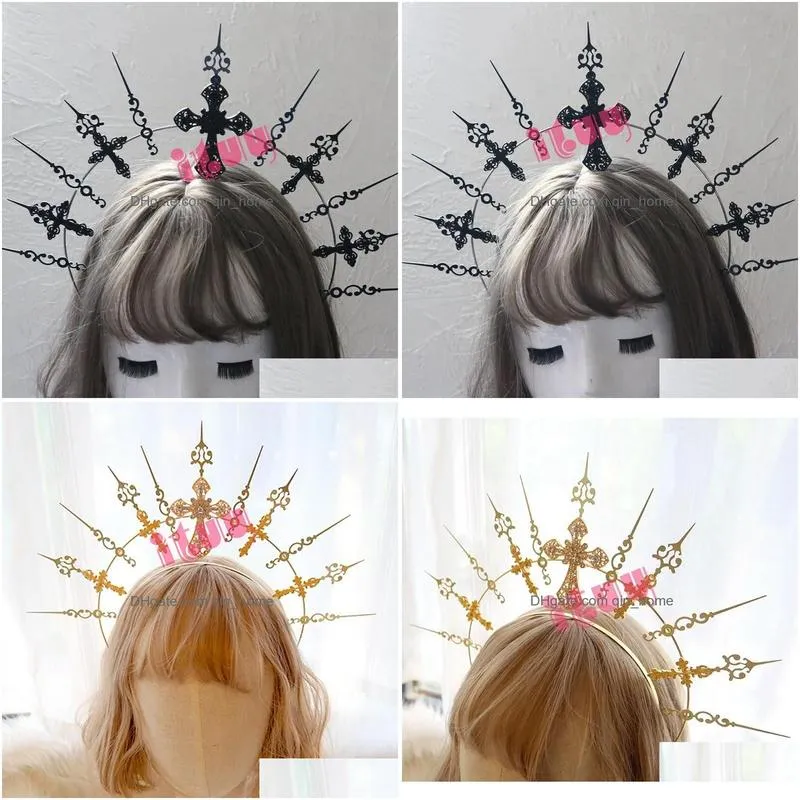 party supplies other event gothic lolita kc halo headpiece virgin mary sun goddess black cross spikes crown headband halloween hair