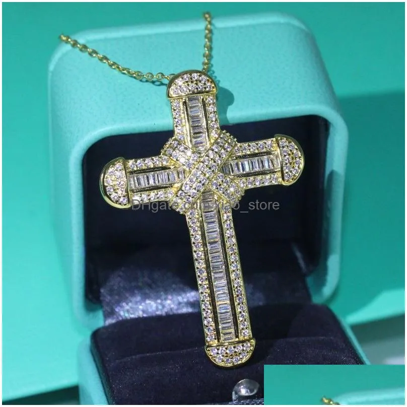  sparkling handmade fine jewelry 925 sterling silver gold fill large small cross pendant christianity party clavicle women necklace