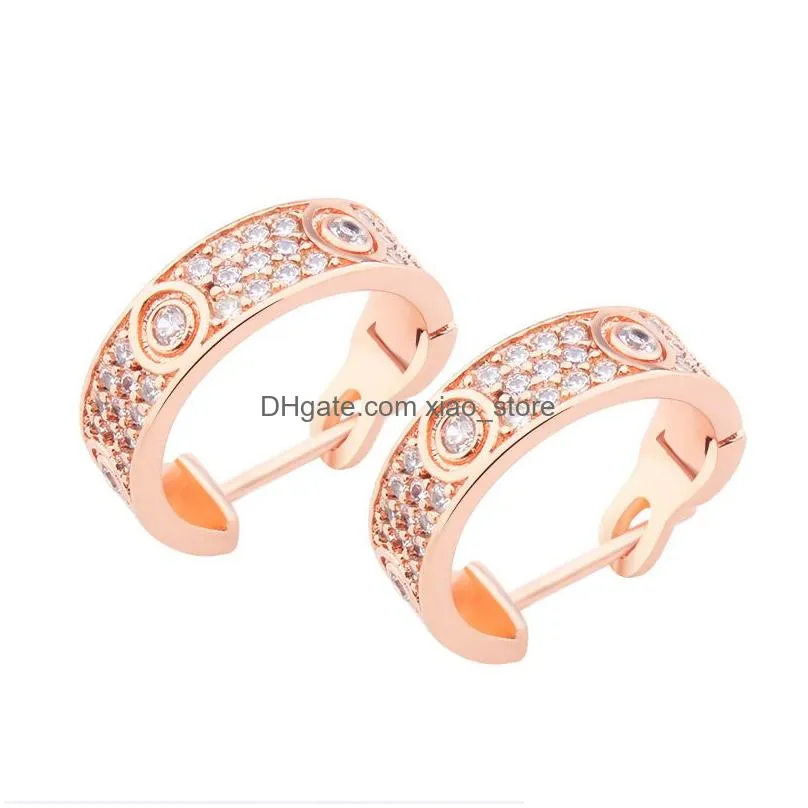 simplified korean version with creative full diamond ear hoop fashionable and  girl round earrings copper plated gold jewelry