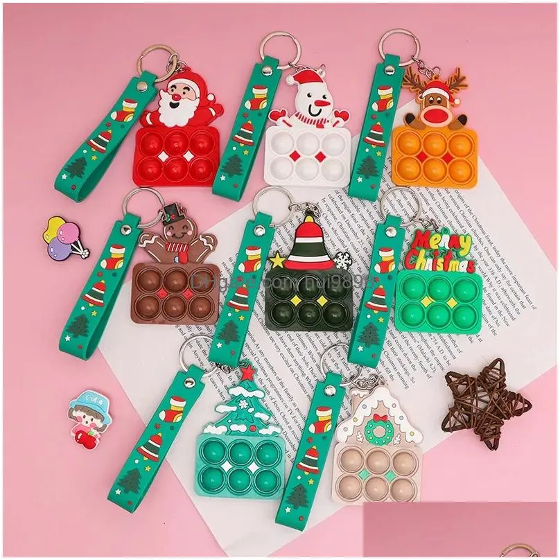  fidget christmas tree pendant keychain squeeze stress relief sensory hand toy silicone party favors silicone bubble toys
