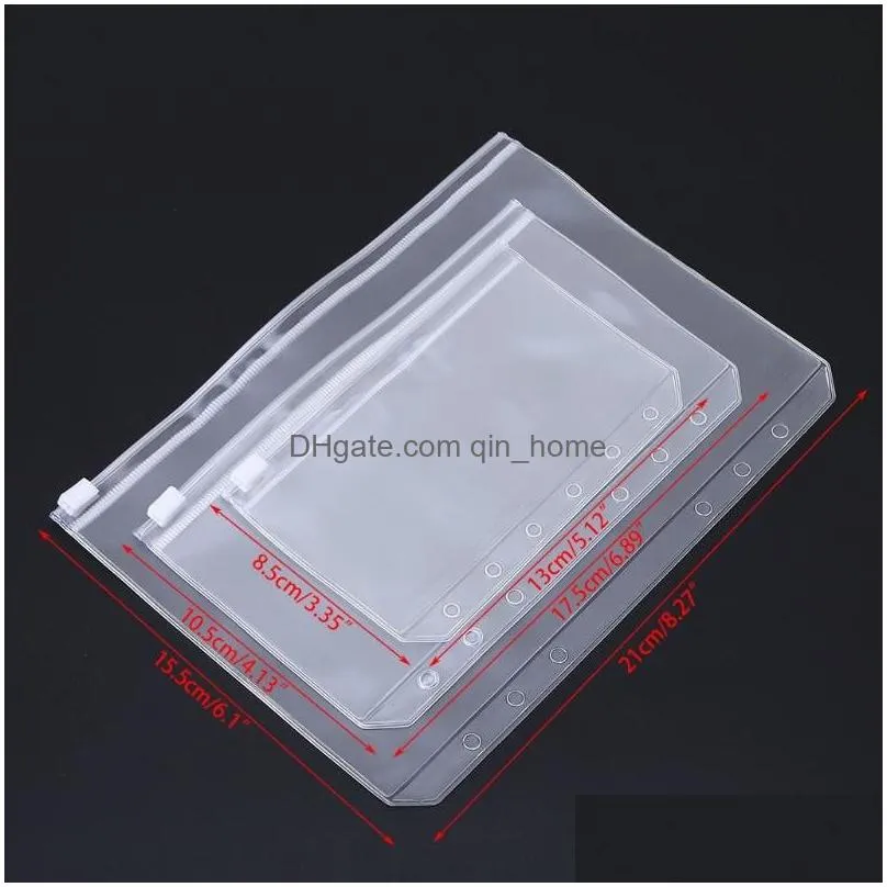 wholesale a5/a6/a7 pvc ring binder cover clear zipper storage filing supplies bag 6 hole waterproof stationery bags office portable document