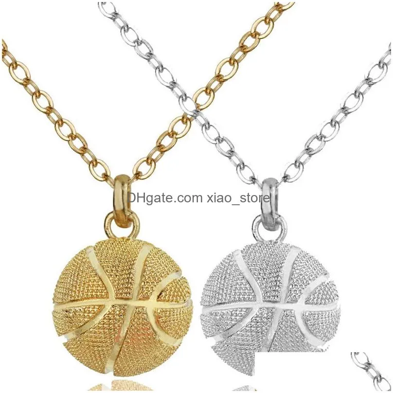  basketball pendant sports necklaces gold silver plated stainless steel chains for women and men fashion fans charms jewelry accessories