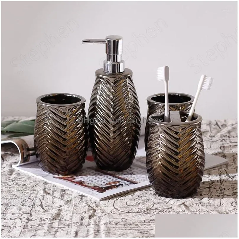 bath accessory set silver embossed gradient bathroom accessories ceramic nordic modern restroom four-piece toothbrush holder shower