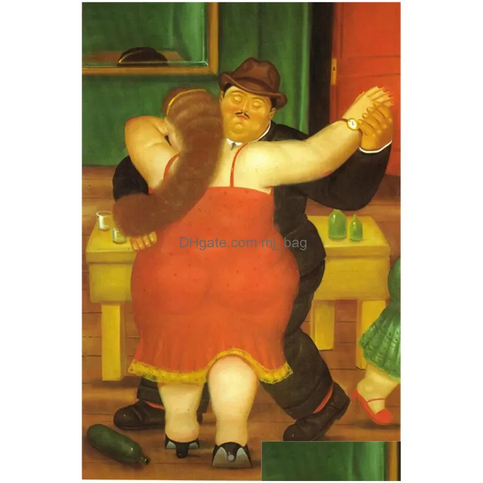 Paintings Fernando Botero Famous Canvas Oil Painting Fat Couple Dancing Poster And Print Wall Art Picture For Livin Room Home Decorati Dhor7