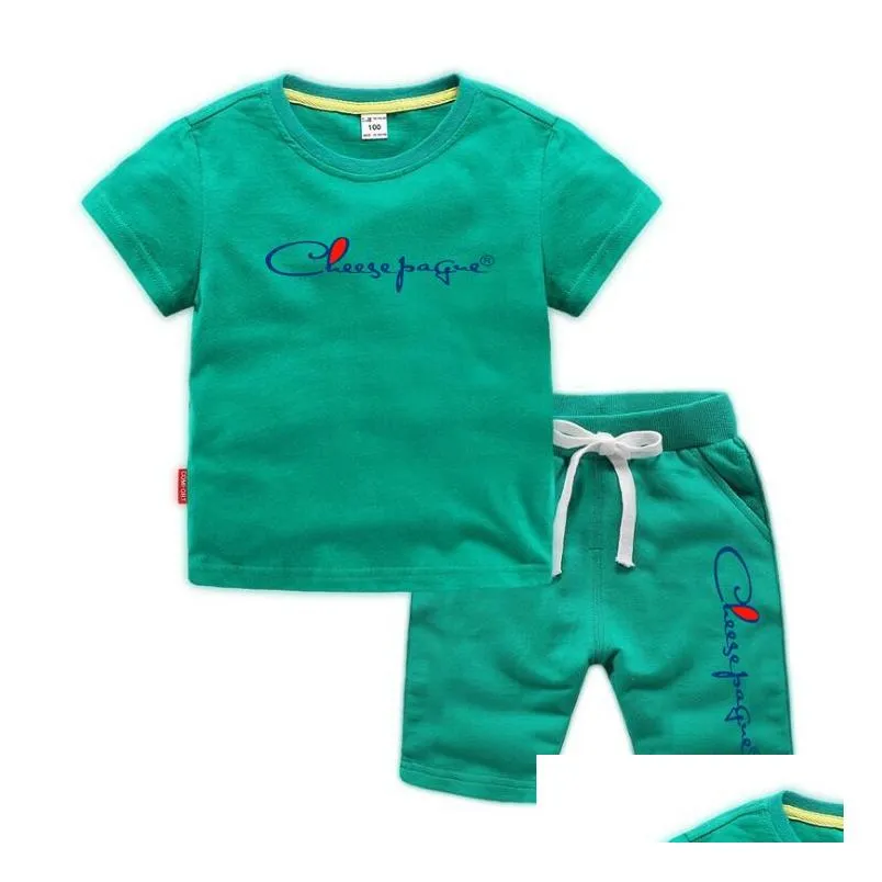 children baby summer clothes sets boys t-shirt tops drawstring shorts casual sportwear outfits