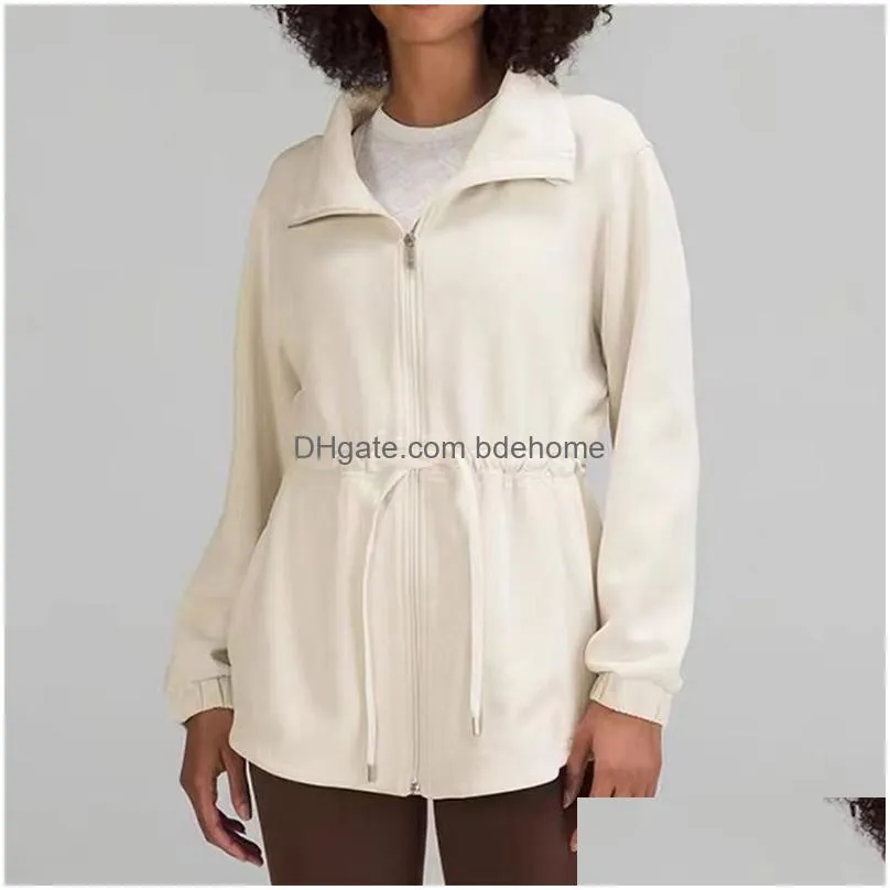 Yoga Outfit Ll Yoga Softstreme Cinch-Waist Jacket Women Long Sleeved Zip Up Coat Lapel Collar Sweatshirts Ladies Outdoor Windbreaker W Dhtii