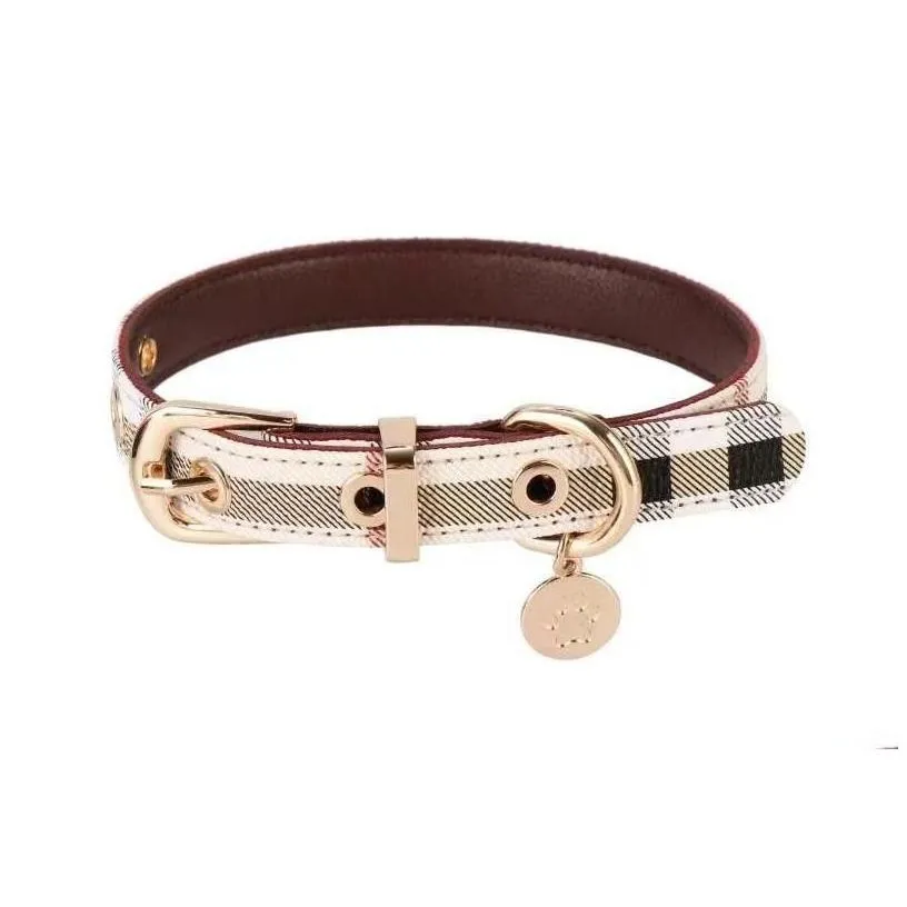 Dog Collars Leashes Dog Collar Leash Set Classic Presbyopia Designer Letters Pattern Print Leashes Pu Leather Fashion Casual Adjusta