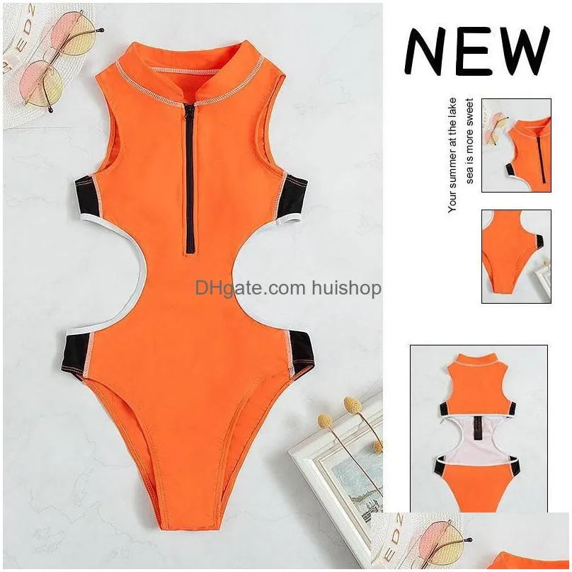 womens swimwear zipper solid color sexy one-piece swimsuit womens 2023 continuously empty wetsuit bikini swimsuit