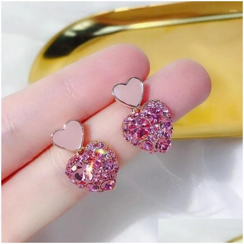 stud earrings sweet style autumn and winter net red paragraph rhinestone purple love ear geometric diamond girl 2024