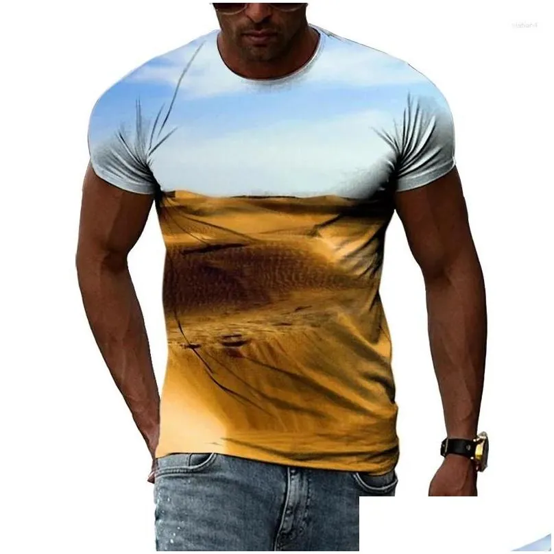 mens t shirts 2024 fashion desert landscape pattern t-shirt handsome personality short sleeve tops