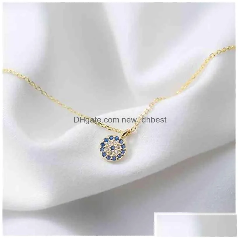 Pendant Necklaces Female Dainty 925 Sterling Sier 14K Gold Necklace Choker Circle Pave Diamond Turkey Evil Eyes Cz Drop Delivery Dhtap