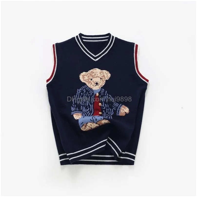 Family Matching Outfits Autumn Parentchild Vest Sweater For Kids Bear Knit Top Dad Mom And Son Daughter Christmas Knitted Cardigan D Dhxz9