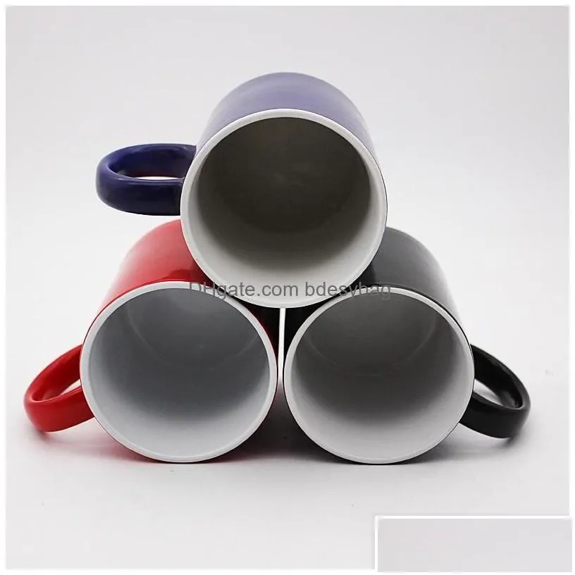 wholesale Sublimation Blanks 11 Oz Color Changing Magic Coffee Mug Ceramic Heat Sensitive Blank Milk Cups Glossy Drop Delive Dhopd