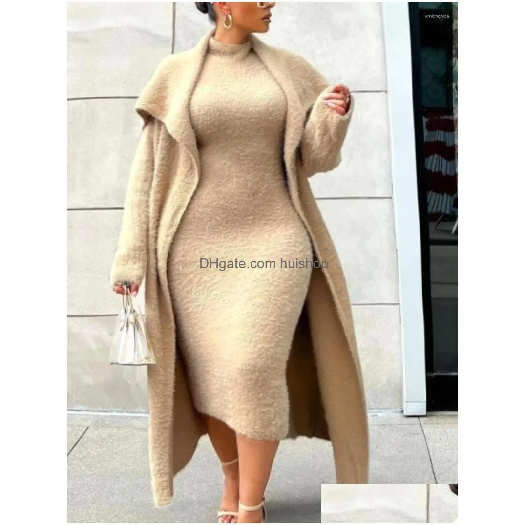 plus size dresses lw dress teddy plain bodycon set womens 2024 autumn winter warm sexy elegant cocktail evening party