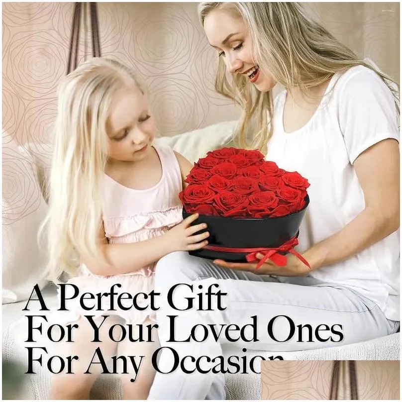 decorative flowers 24/18pc heart shape rose gift box artificial eternal bouquet forever red valentine day christmas birthday wedding