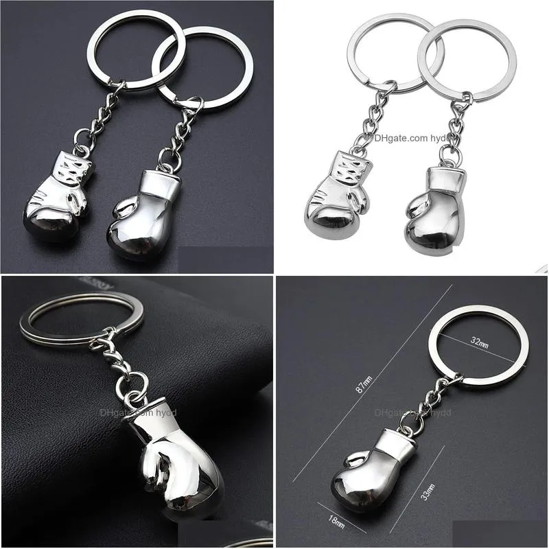 fashion men boxing gloves pendant keychain collectable 3d metal boxer movement fighting jewelry mens car keyring club match gift