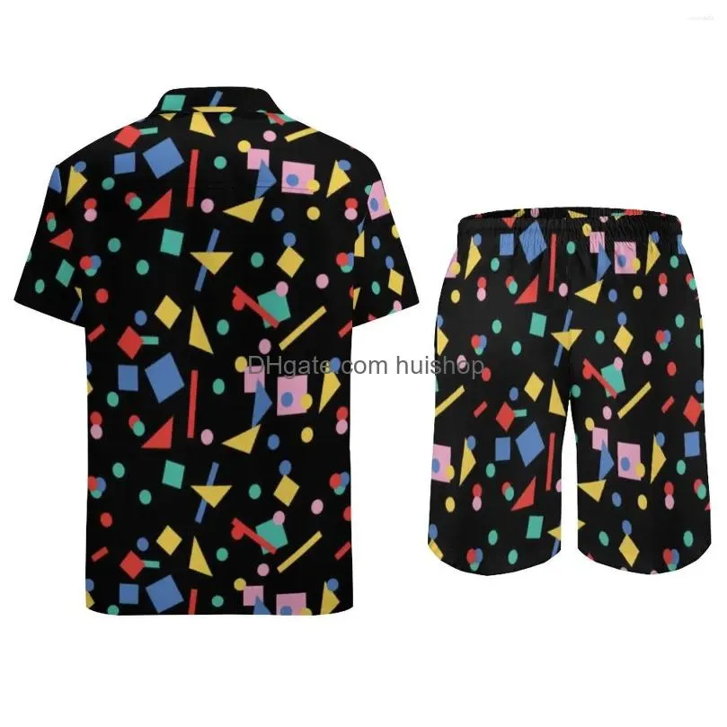 mens tracksuits retro 80s design aesthetic men sets art geometric shapes casual shorts beach shirt set hawaii suit oversized clothing