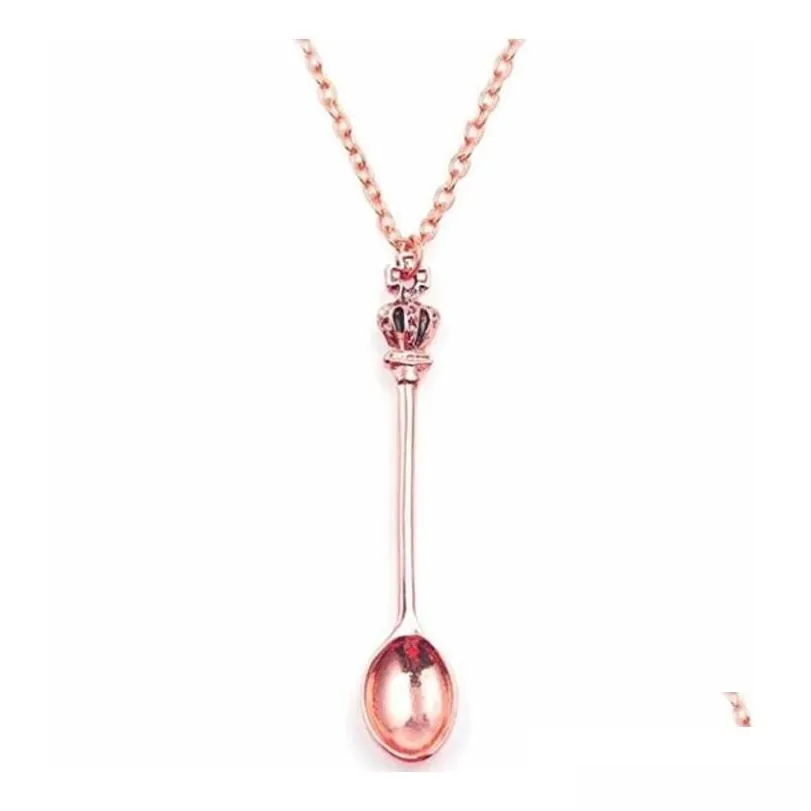 crown mini teapot necklace spoon pendant necklaces jewelry gold sier black colors for men women gift drop delivery otpbc