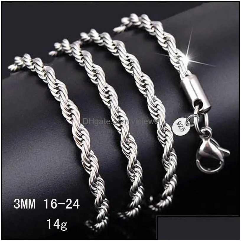 chains 925 sterling sier 2mm m twisted rope chain necklaces for women men fashion jewelry 16 18 20 22 24 26 28 30 inches drop delive