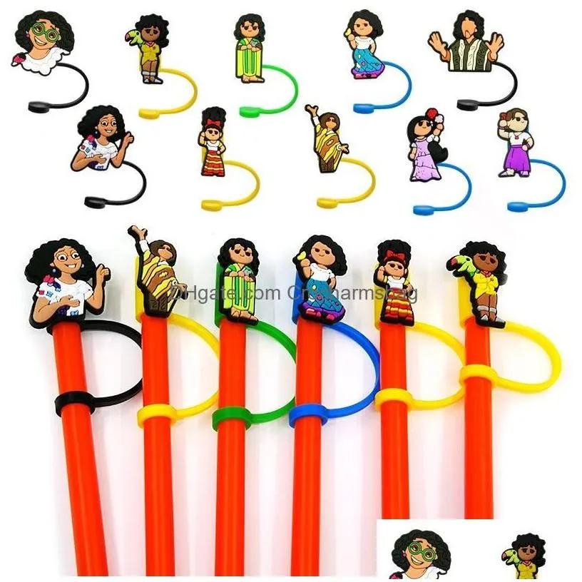 drinking straws 10pcs/set encanto cartoon st toppers er molds designer brand sile charms reusable splash proof dust plug decorative 8mm