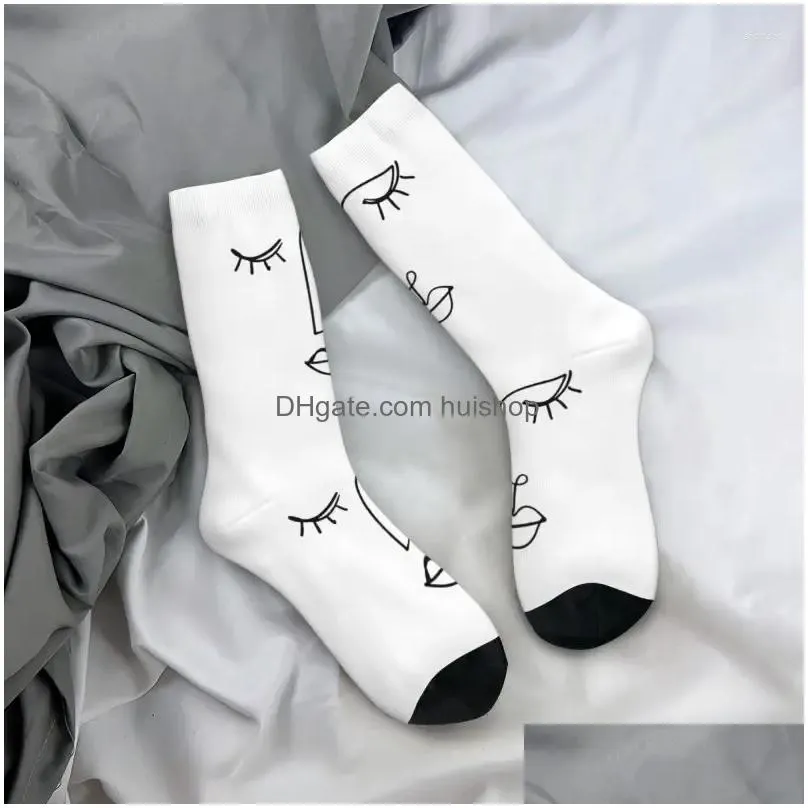 mens socks novelty print one line face art for women men stretch summer autumn winter pablo picasso crew