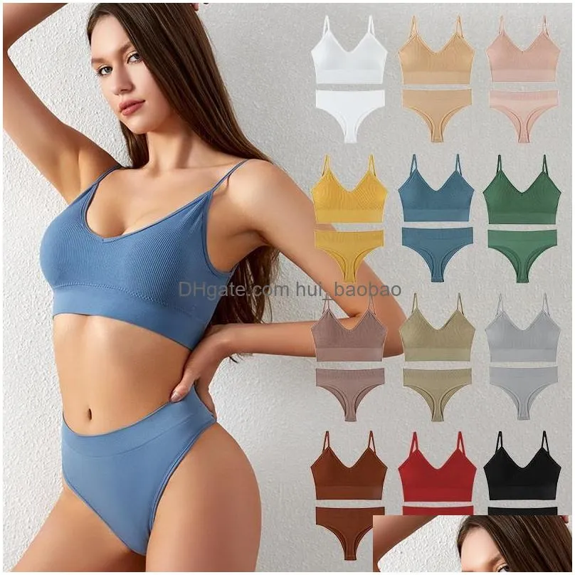 yoga outfit underwear womens small chest gathered thin section no steel ring large size sports camisole triangle cup bra set