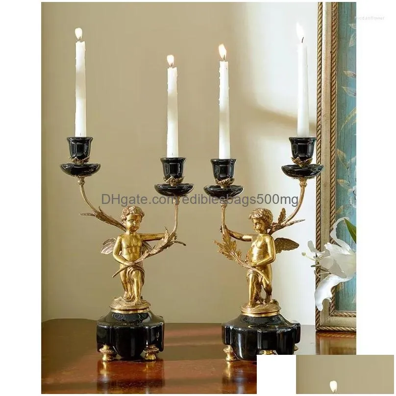 candle holders tabletop large size porcelain with brass light stick pair craft angel statue blue and white holder for home decor