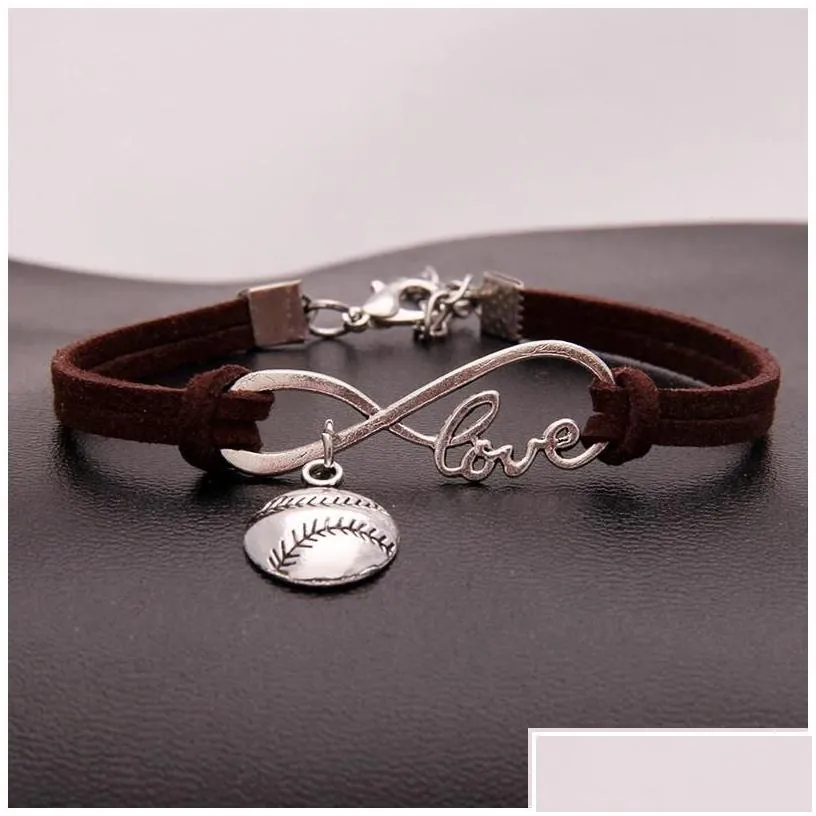 charm bracelets american softball infinity for women men love baseball veet string rope wrap bangle fashion sports jewelry gift drop d