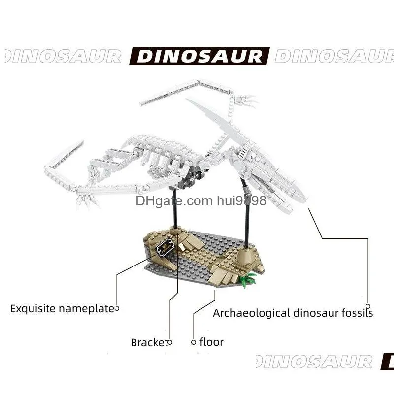 wholesale dinosaur build block custom dinosaur bone luminous skeleton model build bricks small particle dinosaur toy skeleton block lepin christmas toy for