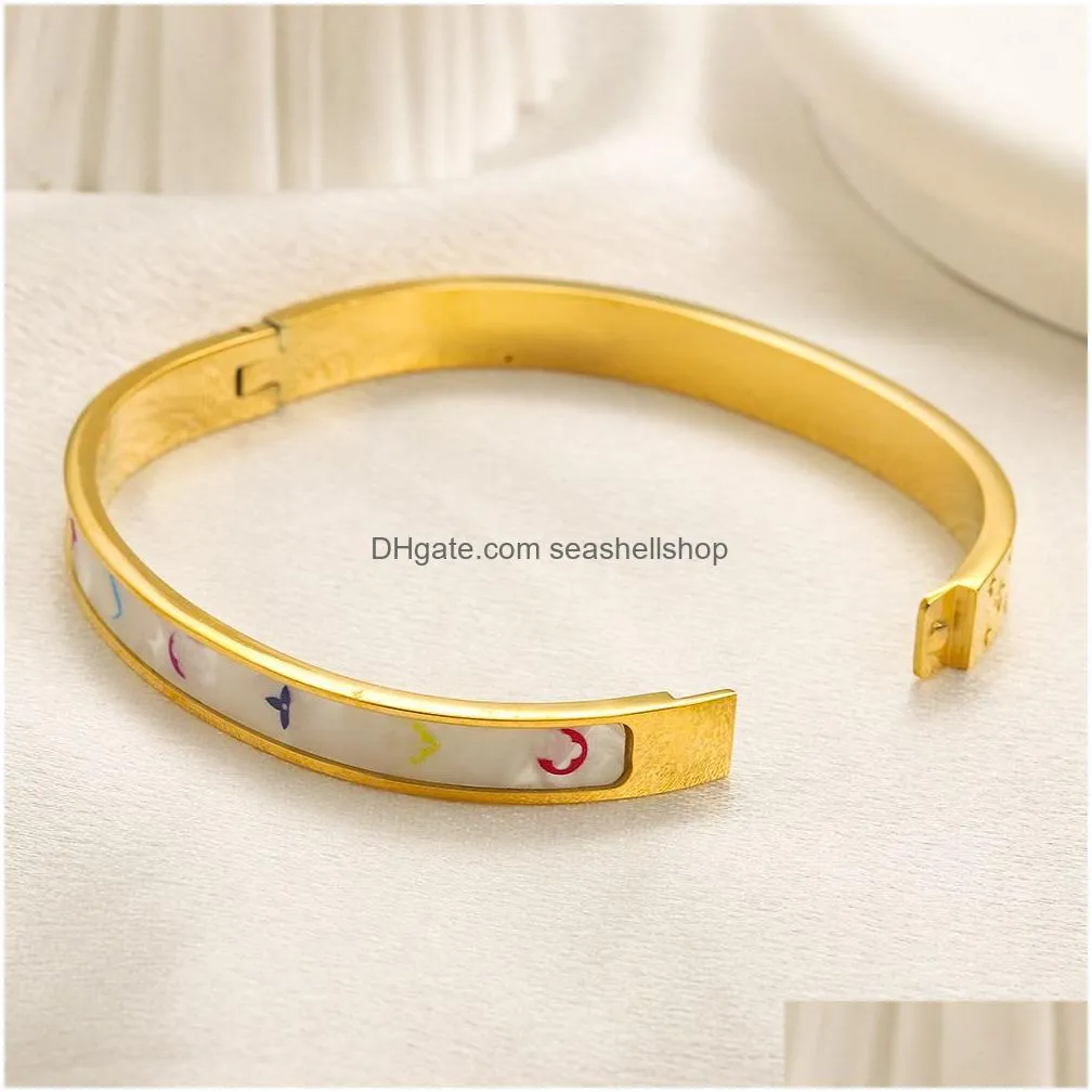 Bangle New Brand Gold Plated Bangle High Quality Love Gift Bracelet Luxury Girl Summer Wedding Travel 2023 Style Jewelry Drop Deliver Dhfuq