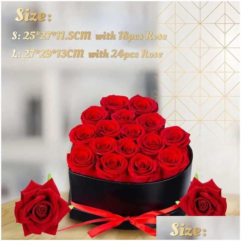 decorative flowers 24/18pc heart shape rose gift box artificial eternal bouquet forever red valentine day christmas birthday wedding