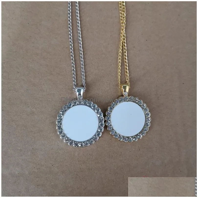 Pendant Necklaces Sublimation Blank Necklaces Pendants With Drill Woman Necklace Pendant Transfer Printing Consumable Materials 15Pcs Dhhpt